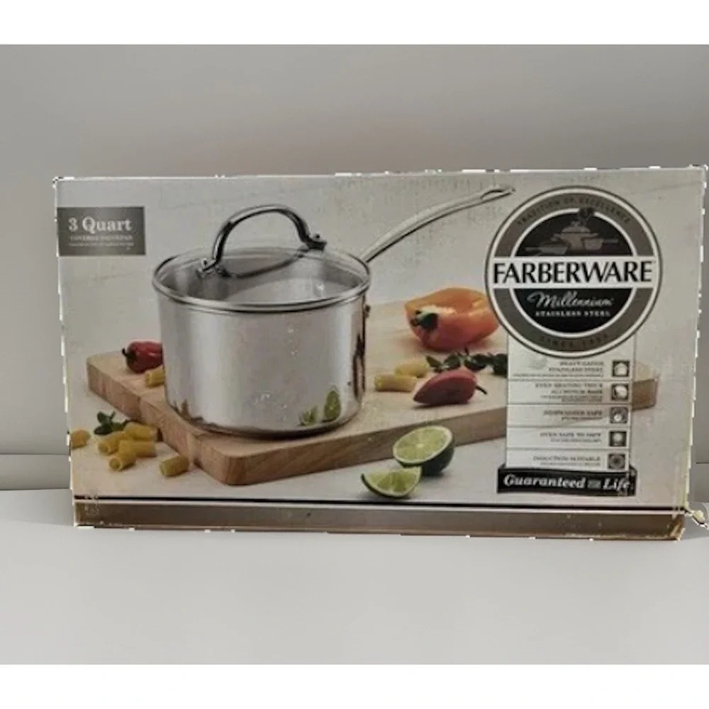 NIB Farberware Millennium 3 Quart Covered Stainless Steel Saucepan